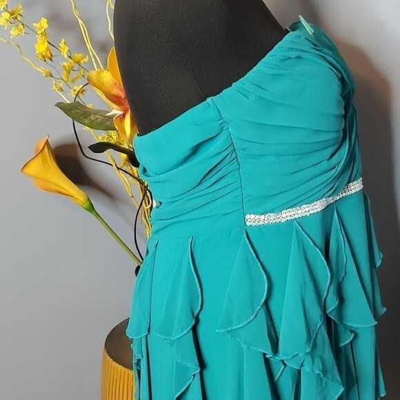 City Triangles Strapless Chiffon Ruffle Dress in Teal Size 15 NWT - Picture 12 of 15